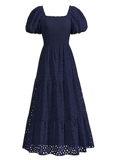 Foto 1 | Foto 1 | Vestido De Verano Prettygarden 2025 Con Ojales Y Cuello Cuadrado Y Manga Abullonada - Venta Internacional.