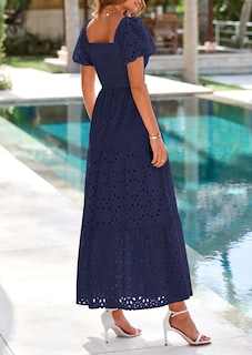 Foto 2 | Foto 2 | Vestido De Verano Prettygarden 2025 Con Ojales Y Cuello Cuadrado Y Manga Abullonada - Venta Internacional.