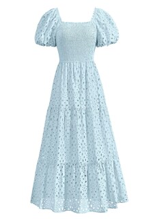 Foto 1 | Foto 1 | Vestido De Verano Prettygarden 2025 Con Ojales Y Cuello Cuadrado Y Manga Abullonada - Venta Internacional.