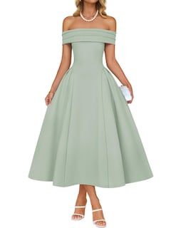 Foto 1 | Foto 1 | Vestido De Cóctel Zesica Con Hombros Descubiertos Y Manga Corta Para Mujer - Venta Internacional.