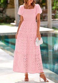 Foto 3 | Foto 3 | Vestido De Verano Prettygarden 2025 Con Ojales Y Cuello Cuadrado Y Manga Abullonada - Venta Internacional.