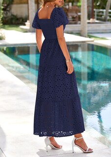 Foto 2 | Foto 2 | Vestido De Verano Prettygarden 2025 Con Ojales Y Cuello Cuadrado Y Manga Abullonada - Venta Internacional.