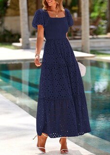 Foto 4 | Foto 4 | Vestido De Verano Prettygarden 2025 Con Ojales Y Cuello Cuadrado Y Manga Abullonada - Venta Internacional.