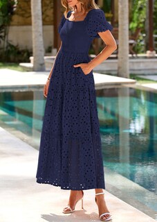 Foto 7 | Foto 7 | Vestido De Verano Prettygarden 2025 Con Ojales Y Cuello Cuadrado Y Manga Abullonada - Venta Internacional.