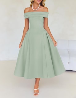 Foto 2 | Foto 2 | Vestido De Cóctel Zesica Con Hombros Descubiertos Y Manga Corta Para Mujer - Venta Internacional.