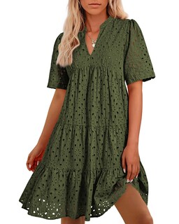 Foto 1 | Foto 1 | Vestido Casual Btfbm Para Mujer, Bohemio, Verano, Verde Militar, Algodón - Venta Internacional.