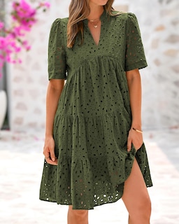 Foto 4 | Foto 4 | Vestido Casual Btfbm Para Mujer, Bohemio, Verano, Verde Militar, Algodón - Venta Internacional.