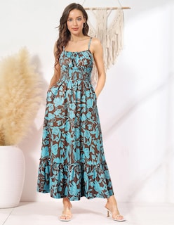 Foto 2 | Foto 2 | Vestido Grace Karin Spring Hawaiian Beach Sin Mangas Maxi Marrón Azul - Venta Internacional.