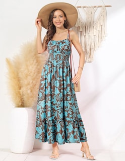 Foto 3 | Foto 3 | Vestido Grace Karin Spring Hawaiian Beach Sin Mangas Maxi Marrón Azul - Venta Internacional.
