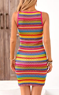 Foto 7 | Foto 7 | Minivestido Prettygarden 2025 De Verano Con Cuello Cuadrado A Rayas Rojas - Venta Internacional.