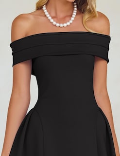 Foto 5 | Foto 5 | Vestido De Cóctel Zesica Elegante Con Hombros Descubiertos, Línea A, Negro S - Venta Internacional.