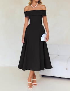 Foto 6 | Foto 6 | Vestido De Cóctel Zesica Elegante Con Hombros Descubiertos, Línea A, Negro S - Venta Internacional.