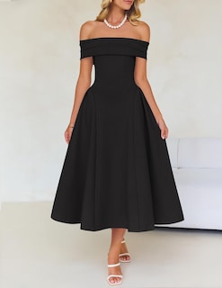 Foto 7 | Foto 7 | Vestido De Cóctel Zesica Elegante Con Hombros Descubiertos, Línea A, Negro S - Venta Internacional.