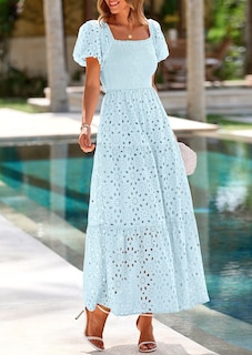 Foto 4 | Foto 4 | Vestido De Verano Prettygarden 2025 Con Ojales Y Cuello Cuadrado Y Manga Abullonada - Venta Internacional.