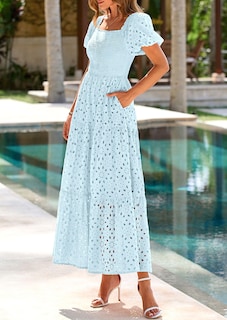 Foto 7 | Foto 7 | Vestido De Verano Prettygarden 2025 Con Ojales Y Cuello Cuadrado Y Manga Abullonada - Venta Internacional.