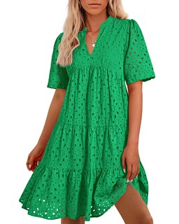 Foto 1 | Foto 1 | Vestido Casual Btfbm Para Mujer, Bohemio, Verano, Cuello En V, Verde, Algodón - Venta Internacional.