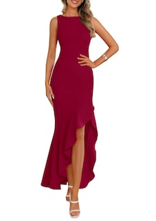 Foto 1 | Foto 1 | Vestido Largo Prettygarden Para Mujer, Con Volantes, Diseño De Sirena, Color Vino - Venta Internacional.