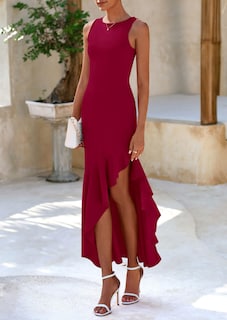 Foto 4 | Foto 4 | Vestido Largo Prettygarden Para Mujer, Con Volantes, Diseño De Sirena, Color Vino - Venta Internacional.
