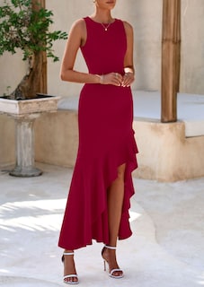 Foto 7 | Foto 7 | Vestido Largo Prettygarden Para Mujer, Con Volantes, Diseño De Sirena, Color Vino - Venta Internacional.