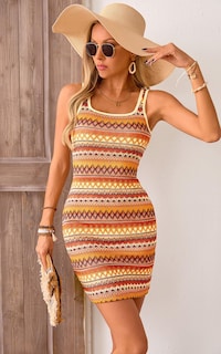 Foto 4 | Foto 4 | Minivestido Prettygarden Para Mujer, Verano 2025, A Rayas, Bohemio, Naranja - Venta Internacional.