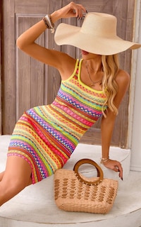 Foto 6 | Foto 6 | Minivestido Prettygarden 2025 De Verano Con Cuello Cuadrado A Rayas, Estilo Bohemio - Venta Internacional.