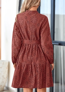 Foto 2 | Foto 2 | Vestido Prettygarden Para Mujer, Manga Larga, Cuello En V, Línea A, Marrón Y Rojo - Venta Internacional.