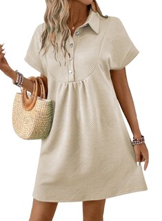 Foto 1 | Foto 1 | Vestido Acelit Primavera-verano Con Cuello De Solapa Para Mujer, Color Beige, Talla L - Venta Internacional.
