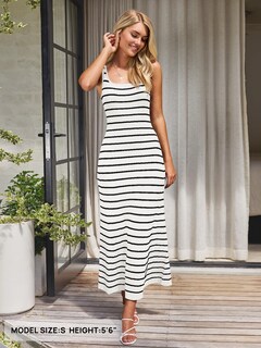 Foto 4 | Foto 4 | Vestido Largo Merokeety a Rayas de Punto Acanalado a Rayas Blanco para Mujer - Venta Internacional