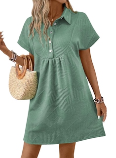 Foto 1 | Foto 1 | Vestido Acelit Primavera-verano Con Cuello De Solapa Para Mujer, Color Verde S - Venta Internacional.