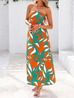 Foto 4 | Foto 4 | Vestido Largo Mascomoda Summer Boho Floral Tube Top Naranja Verde - Venta Internacional.
