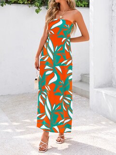 Foto 5 | Foto 5 | Vestido Largo Mascomoda Summer Boho Floral Tube Top Naranja Verde - Venta Internacional.