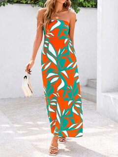 Foto 7 | Foto 7 | Vestido Largo Mascomoda Summer Boho Floral Tube Top Naranja Verde - Venta Internacional.