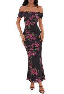 Foto 1 | Foto 1 | Vestido Largo Merokeety Para Mujer Con Hombros Descubiertos, Estampado Floral, Negro - Venta Internacional.