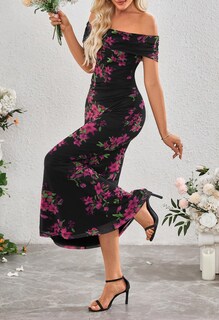 Foto 3 | Foto 3 | Vestido Largo Merokeety Para Mujer Con Hombros Descubiertos, Estampado Floral, Negro - Venta Internacional.