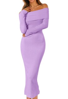 Foto 1 | Foto 1 | Vestido Tipo Suéter Merokeety De Otoño Con Hombros Descubiertos, Morado Para Mujer - Venta Internacional.