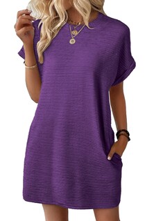 Foto 1 | Foto 1 | Vestido Evaless, Moda De Verano, Manga Corta Para Mujer, Morado - Venta Internacional.