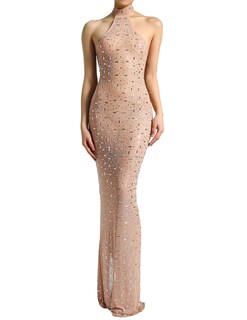 Foto 1 | Foto 1 | Vestido Bella Barnett De Malla Beige Con Strass Sin Mangas - Venta Internacional.