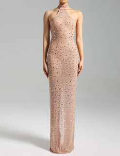 Foto 2 | Foto 2 | Vestido Bella Barnett De Malla Beige Con Strass Sin Mangas - Venta Internacional.