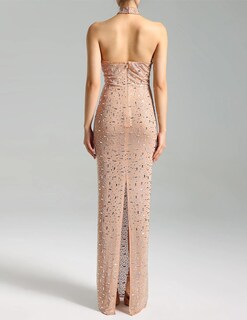 Foto 3 | Foto 3 | Vestido Bella Barnett De Malla Beige Con Strass Sin Mangas - Venta Internacional.