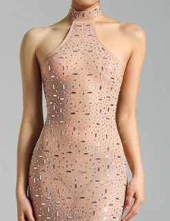 Foto 4 | Foto 4 | Vestido Bella Barnett De Malla Beige Con Strass Sin Mangas - Venta Internacional.