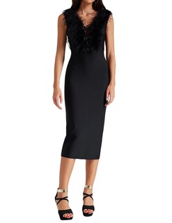 Foto 1 | Foto 1 | Vestido Bella Barnett Con Cuello En V, Vendaje Negro Con Plumas, Sin Mangas - Venta Internacional.