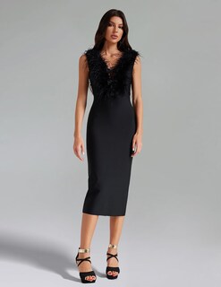 Foto 3 | Foto 3 | Vestido Bella Barnett Con Cuello En V, Vendaje Negro Con Plumas, Sin Mangas - Venta Internacional.