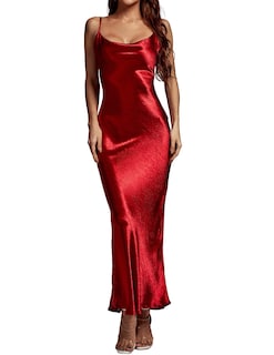 Foto 1 | Foto 1 | Vestido Bella Barnett Satinado Con Tirantes Finos Sin Espalda, Rojo - Venta Internacional.