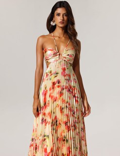 Foto 4 | Foto 4 | Vestido Tsukko, Atractivo, Halter, Plisado, Con Estampado Floral, Para Playa - Venta Internacional.