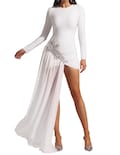 Vestido De Noche Bella Barnett White Diamond De Manga Larga Para Mujer - Venta Internacional.