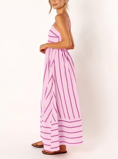 Foto 5 | Foto 5 | Vestido Largo Chouyatou Para Mujer, A Rayas, Espalda Fruncida, Rosa - Venta Internacional.