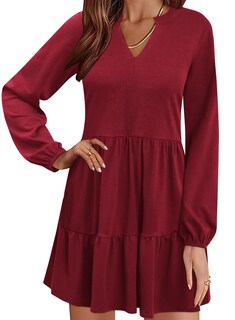 Foto 1 | Foto 1 | Vestido Túnica Qacohu 2024 Con Cuello En V Y Manga Larga, Color Rojo Vino Para Mujer - Venta Internacional.