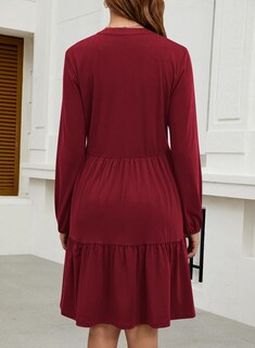 Foto 5 | Foto 5 | Vestido Túnica Qacohu 2024 Con Cuello En V Y Manga Larga, Color Rojo Vino Para Mujer - Venta Internacional.