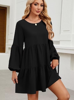 Foto 2 | Foto 2 | Vestido De Otoño Qacohu 2024, Moderno, Holgado, Cuello Redondo, Negro, Talla M - Venta Internacional.