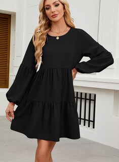 Foto 3 | Foto 3 | Vestido De Otoño Qacohu 2024, Moderno, Holgado, Cuello Redondo, Negro, Talla M - Venta Internacional.